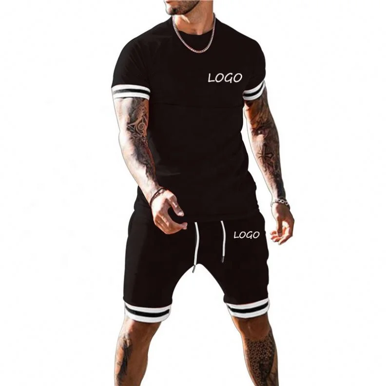 

2021 hot Summer Latest Men Fashion Custom Two Piece Gym Fitness Wear Men Quick Drying Tracksuit Set, As picture