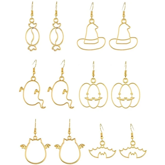 

Halloween Earrings Pumpkin Candy Bat Witch Hat Dangle Earrings Jewelry Set for Women