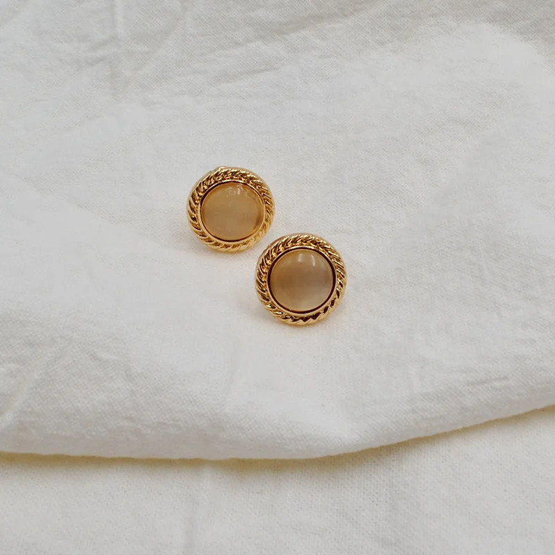 

JUHU New simple metal texture earrings retro personality resin earrings alloy s925 silver needle jewelry for women, Gold