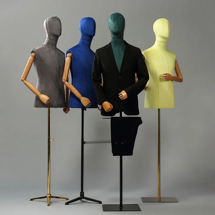 

XINJI High Grade Rolling Wheels Stand Model Men Business Suit Mannequin Male Upper Body Suede Mannequins Dummies For Clothes, As picture( please remark )