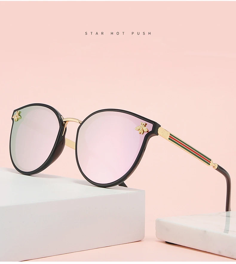 

New Arrivals Luxury Bee shape Trendy Unique Sunglasses Retro Bee Shape Sunglasses Shades Bee Inlay Metal Sunglasse, 8 colors
