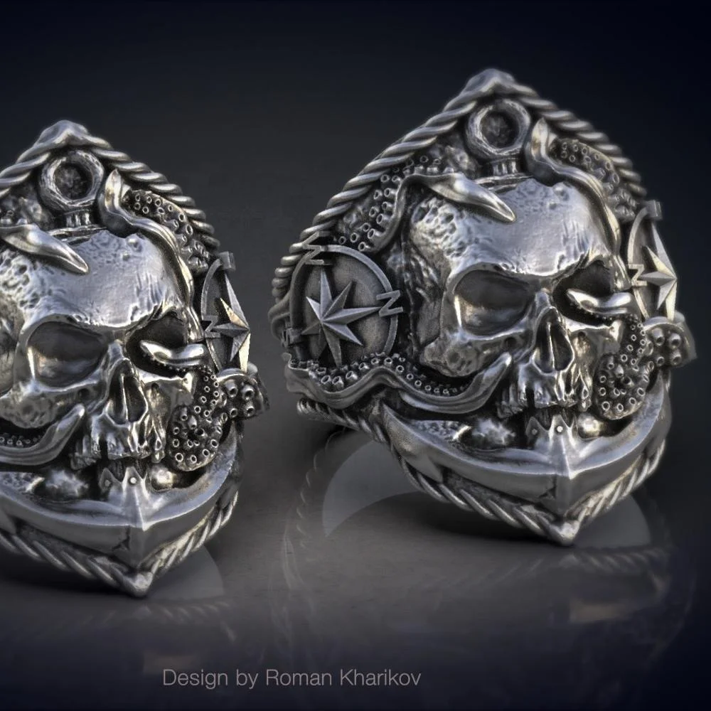 

YiYuan custom jewelry silver rings for men Vintage Fashion Jewelry Biker Gothic Punk 925 Sterling Silver Skull Ring, Platinum plating, gold plating, etc.