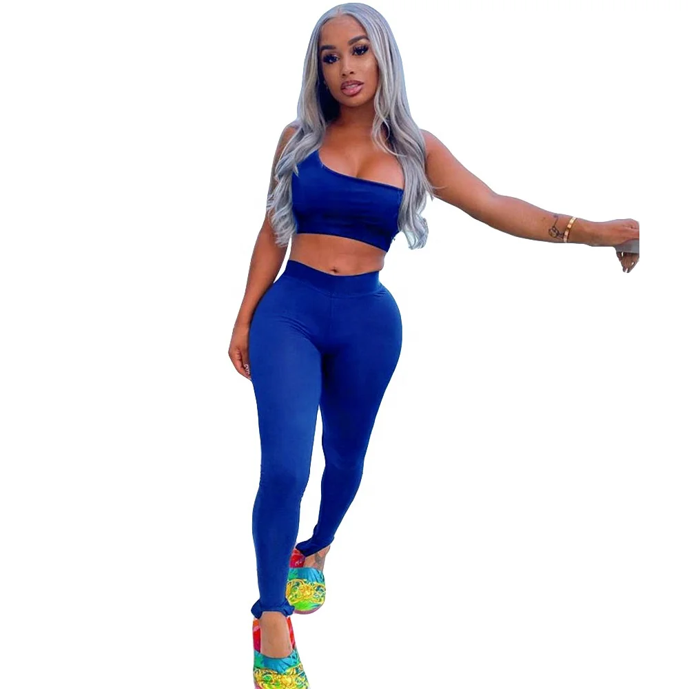 

AI33-8803 Women's fashion casual sleeveless off-the-shoulder solid color sports home suit