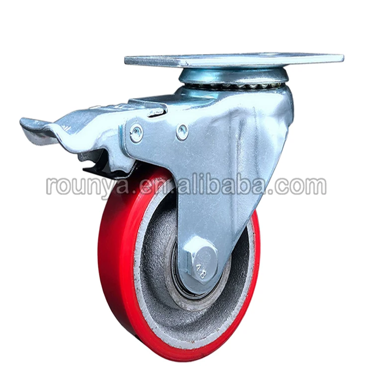 
Medium duty PU caster cast iron red polyurethane caster wheel 