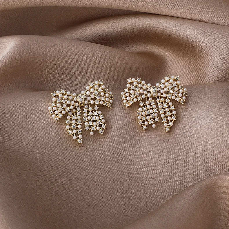 

JUHU Pearl Bow Earrings Simple Women Small Joker Style Fashion Earrings Korea Net Red Earrings