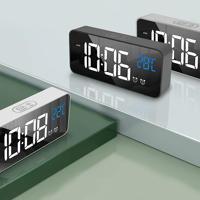 

With Temperature Display for Bedroom Kitchen Voice control Mirror Digital Alarm Clock, Silver,white,black