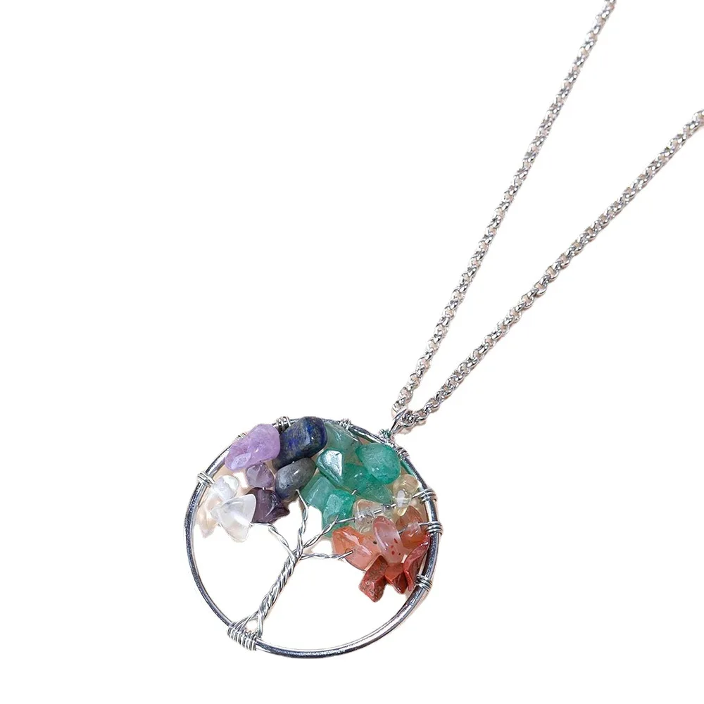 

Hot Selling Women Chakra Crystal Life Tree Pendant Necklace Crystal Natural Stone Necklace