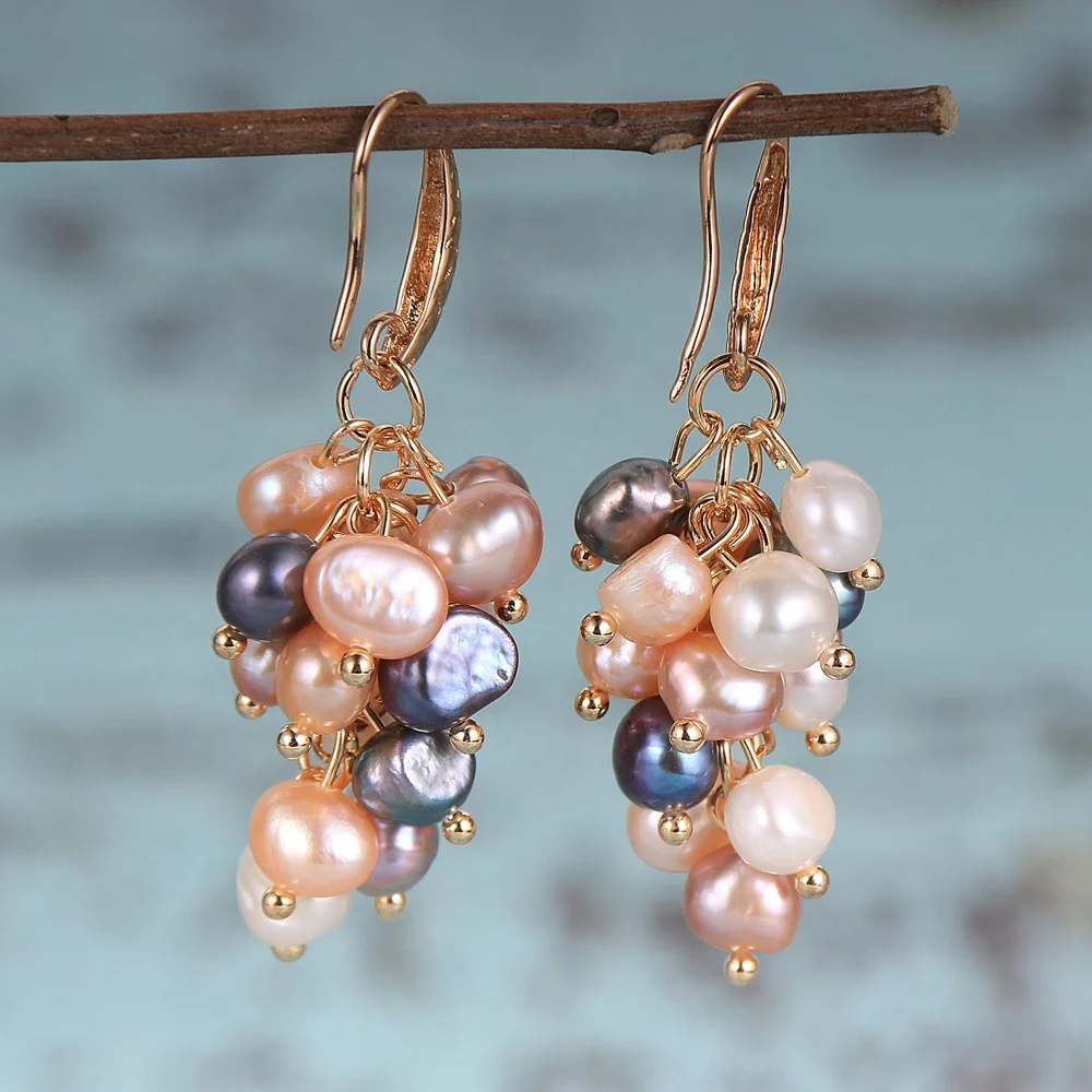 

Factory Sale Nabest Women Mixed Color Natural Freshwater Pearls Grape Bunch Dangling Earrings Jewelry
