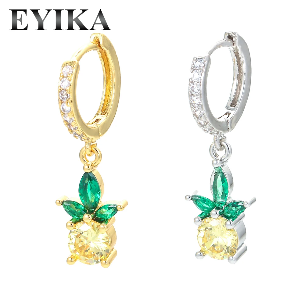 

Fashion Zircon Pineapple Pendant Earring 18K Copper Gold Plated Hoop Earrings For Women Jewelry, Gold;rhodium;rosegold;blackgun