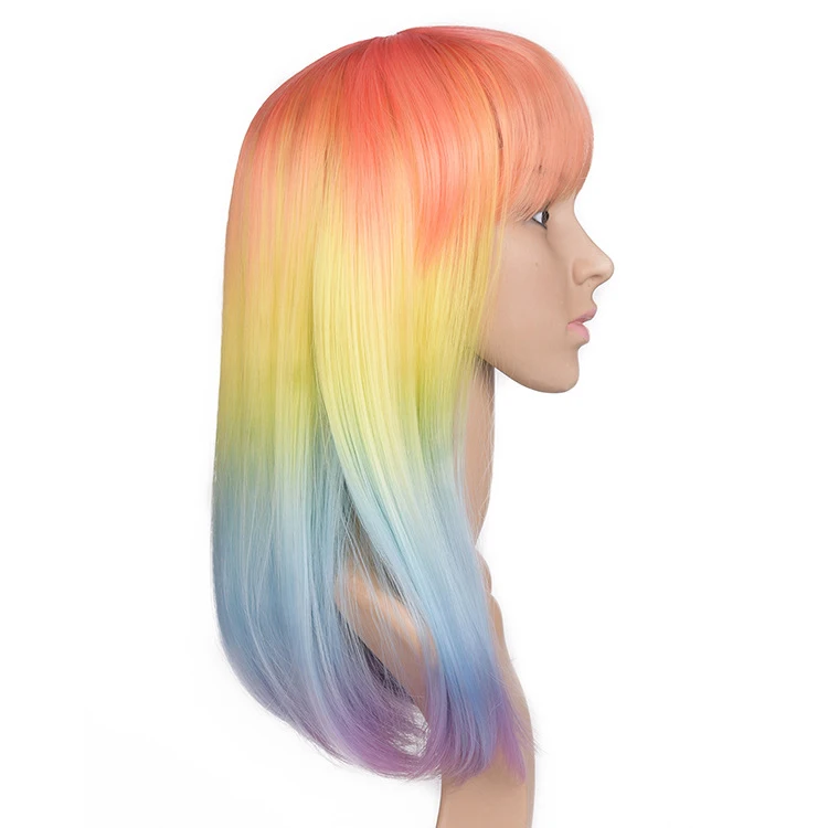 

Fashion Party Wig For Ladies Machine Made Pixie Fiber Hair Natural Colored Bob Ready To Ship Party Tint Rainbow Wig, Pic showed