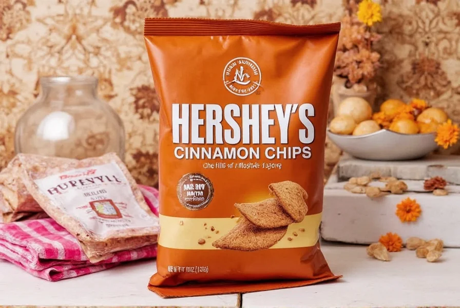 Close-up photo of Hershey's cinnamon chips showing their distinctive reddish-brown color compared to regular chocolate chips
