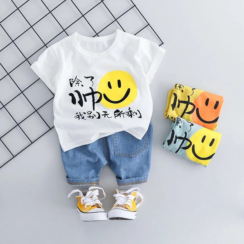 

Summer 2020 children's short sleeve shorts two-piece boutique boys and girls T-shirt pants wholesale, Mixed colors