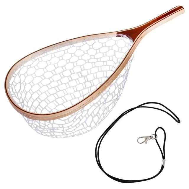 

So-Easy Lanyard Rope Magnetic Buckle Fishing Mesh Soft Rubber Wooden Handle Rubber Landing Catch Net Fly Fishing Network Net