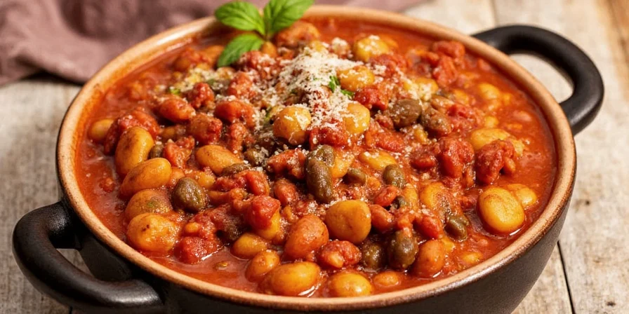 Bowl of Italian chili served with crusty bread