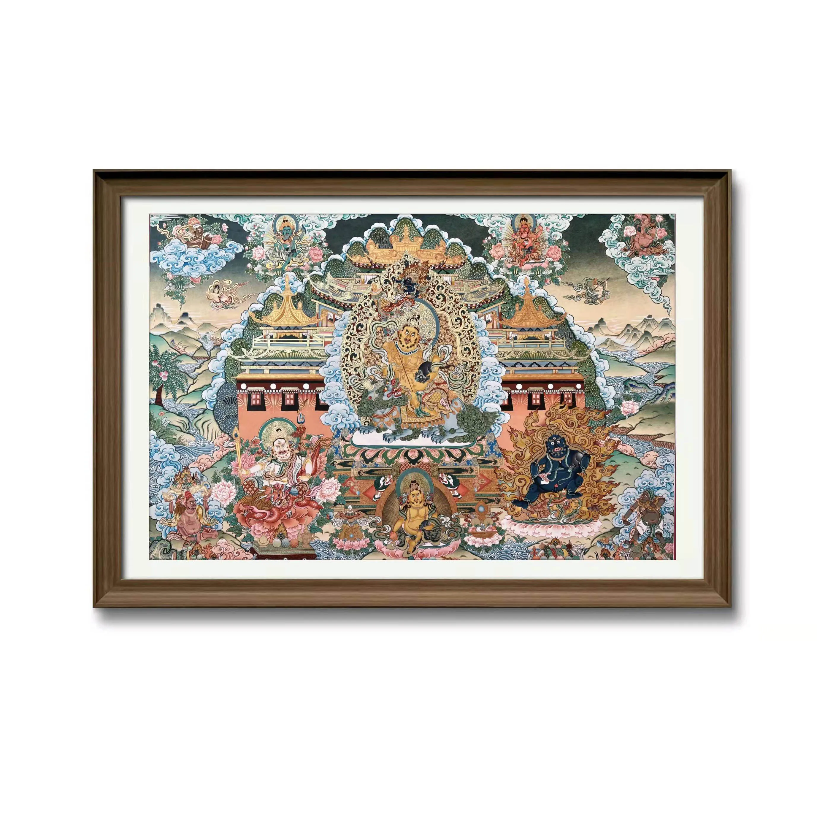 

Hand painted custom pure mineral pigment hand painted Buddhist portrait of the five God of wealth Thangka