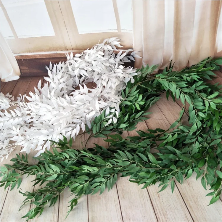 

E-3115 New Wedding Green Wall Twigs Garland String Artificial Hanging Leaves Willow Leaves Vines, Green,white