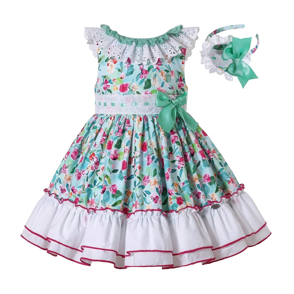 

Pettigirl Kids Vintage Floral Summer Flower Sleeveless Dresses Girl Boutique Size 2 3 4 5 6 8 10 12 Years Old with Hairband