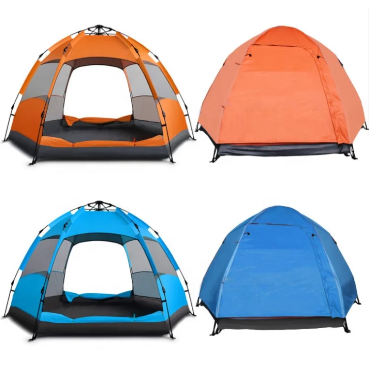 

YUANFENG Easy to build 3-4 people double waterproof tent camping outdoor family, Blue, orange