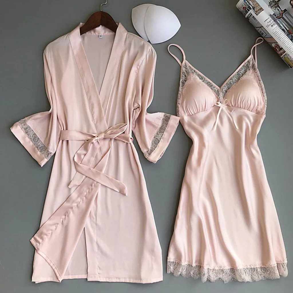 

sfy1618 popular silk 2-piece sleepwear lace Camisole short nightgown silk comfortable robe sexy sleepwear set