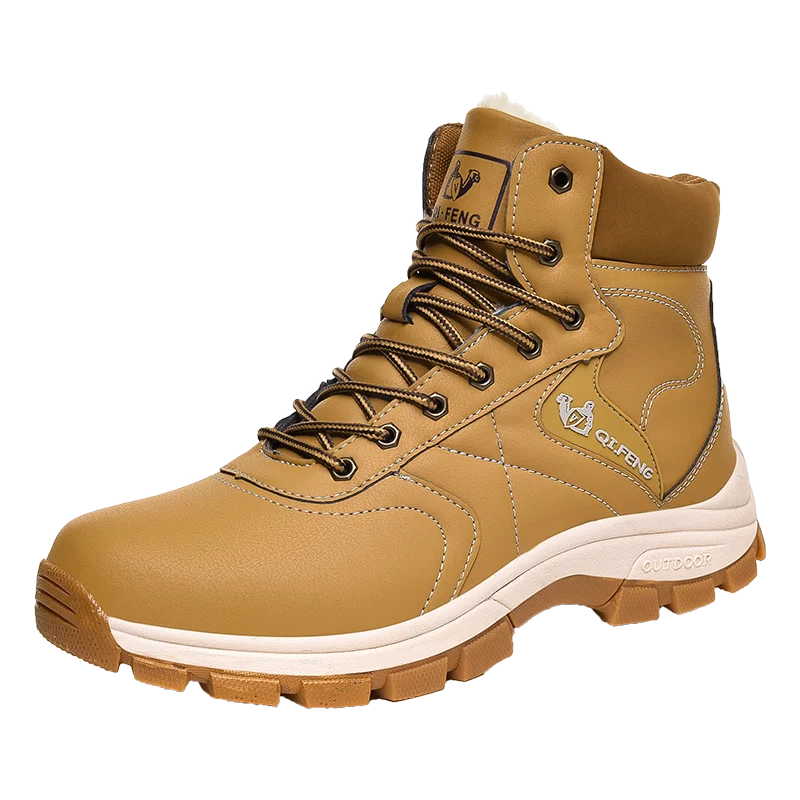 

Fashion Men Winter Plush Cowhide Keep Warm Boots Plush Ankle leather shoes Snow Work Shoes Men's Outdoor Snow Boots, Blue