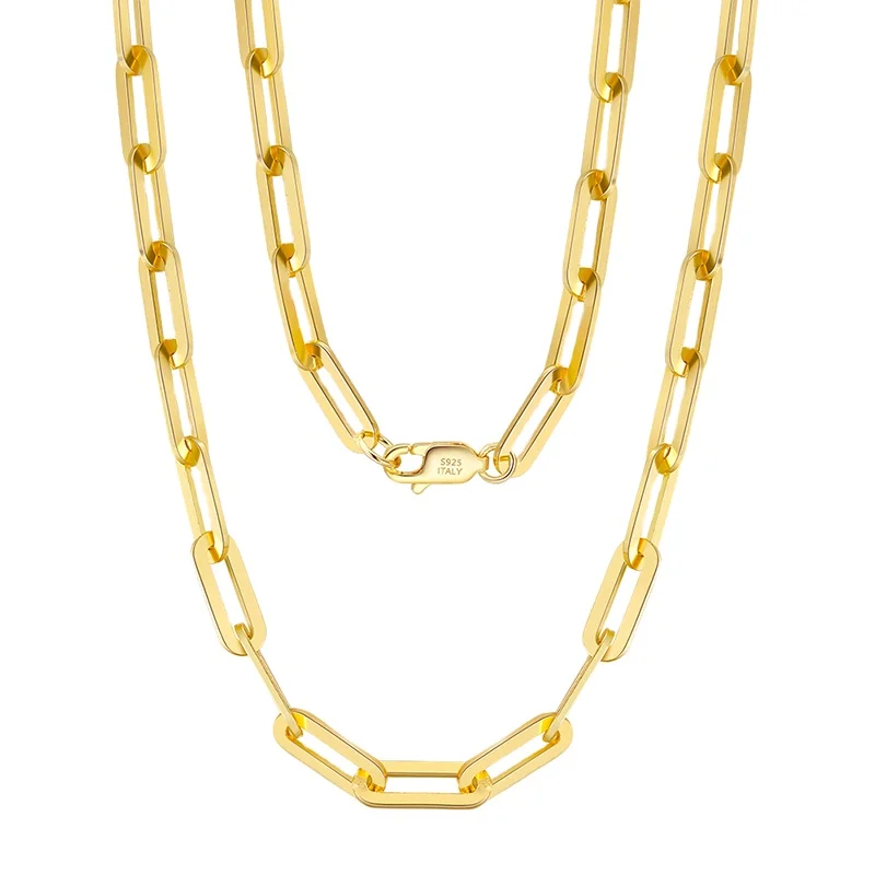RINNTIN SC39 14K Gold Plated Paperclip Link Chains Jewelry Chunky 925 Sterling Silver Chain Necklace for Women Men Girls