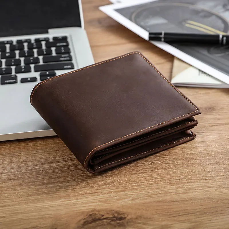 

Custom Brown Full Genuine Leather Short Wallet Men Crazy Pure Leather Wallet For Man