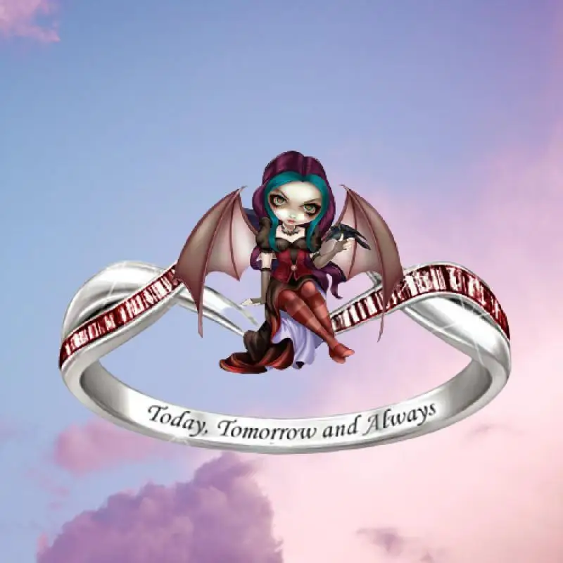 

Exquisite Fashion Creative Fairy Jewelry Accessories Party Wedding Gothic Red Ghost Bat Wings Girl Ring