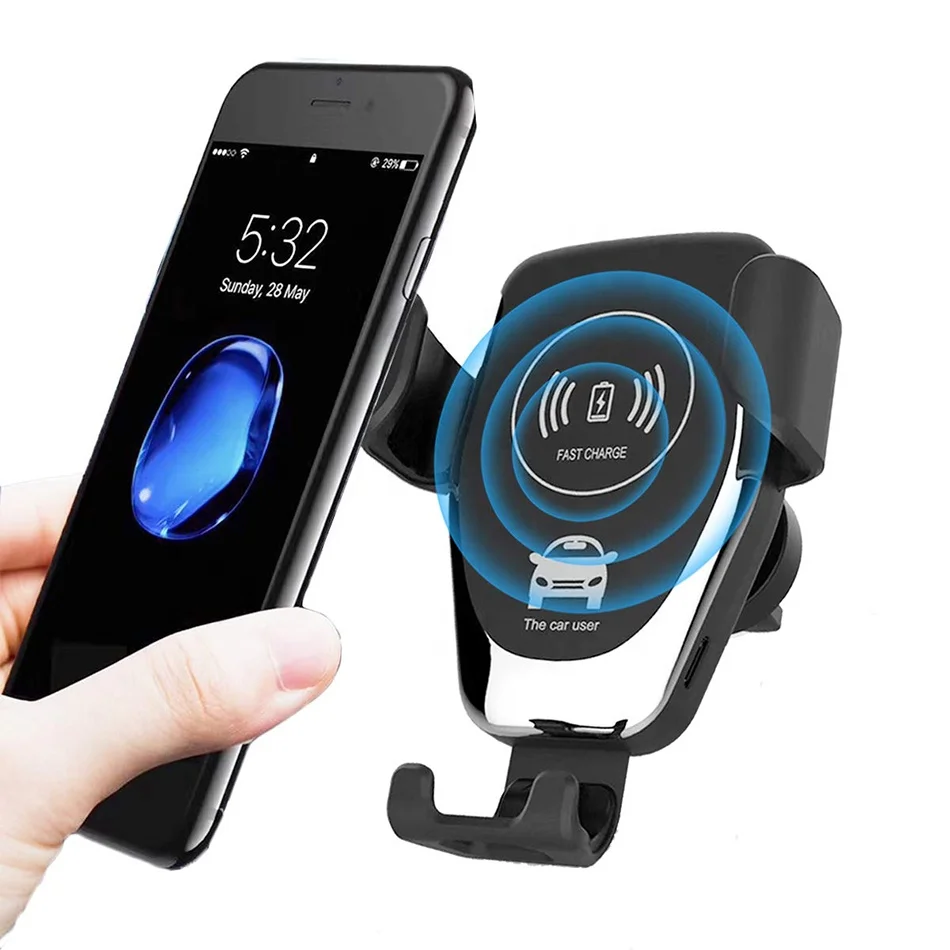 

New Smart Gravity Sensor Fast Charging Car Phone Holder with Wireless Charger For All Mobile Phones, Black ,white