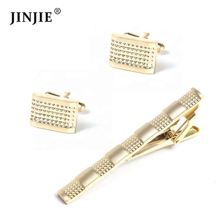 1 Set Fashion Copper Gold Color Classic Simple Design Cuff Links and Tie Clip for Men Gift