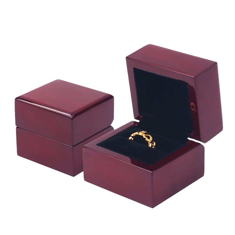 

Jewelry Box Packaging Wooden Jewelry Boxes With Logo Velvet Jewelry Ring Boxes With Logo, Red