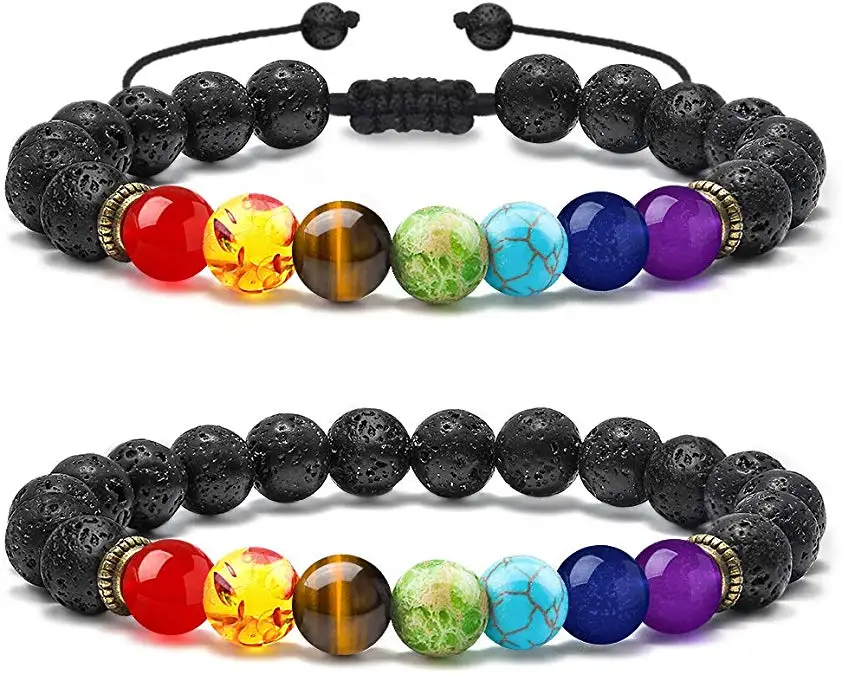 

Men's 7 Chakra Healing Beaded Bracelet Classic Natural Lava Stone Diffuser Bracelets Hommes Pulseras Banlace Yoga Jewelry Gift