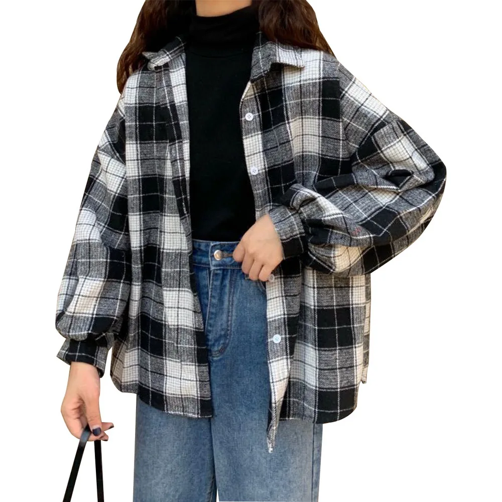 

Women and girls oversized design plaid color plus size coat casual women's jackets with pocket, Picture showns