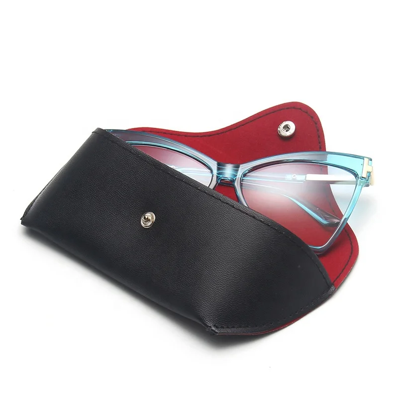 

Low Price Packaging Leather Glasses Case Black Box Fashion Button Glasses Case for Sunglasses, 2 color