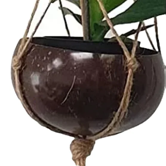 

105cm coco bowl with decoration home , show pcs Coconut Shell Pot Holders with cotton rope, Natural