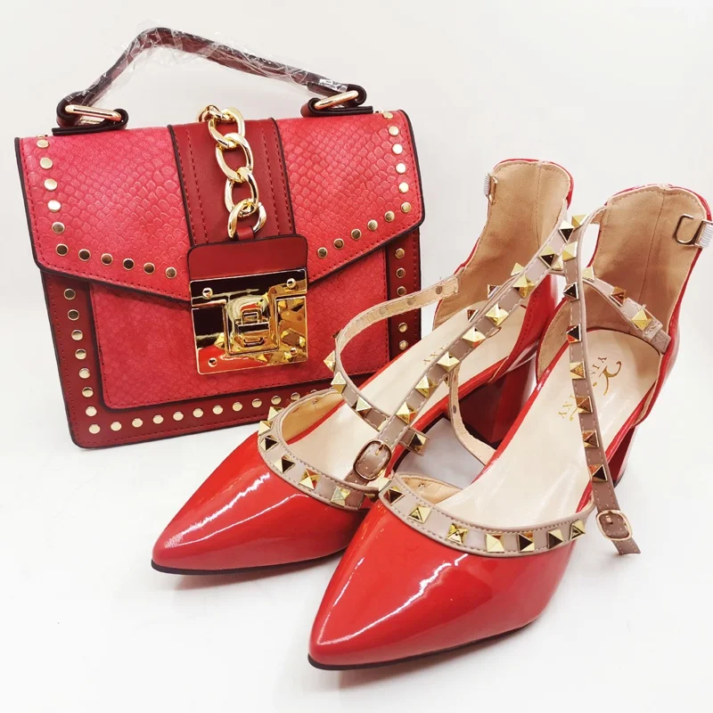 

women's pumps rivets red chunky platform mary jane heels