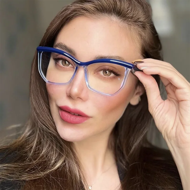 

2024 Custom Logo New Eye Lens Frame Retro Casual Anti Blue Light Flat Mirror Women's Fashion Optical Irregular Eyewear