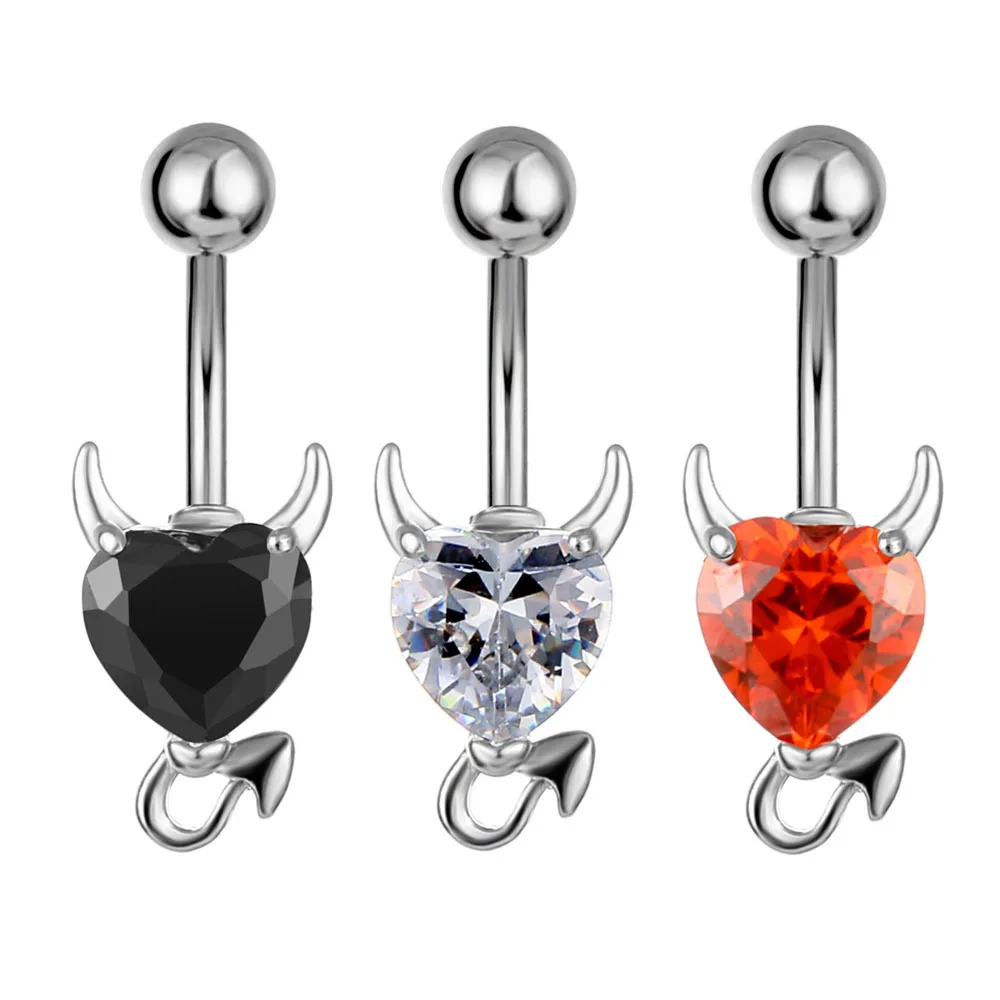 

2021 Glitter Red Cubic Zircon Navel Belly Piercing Button Ring Love Heart Decor Piercing Ring For Sexy Girl