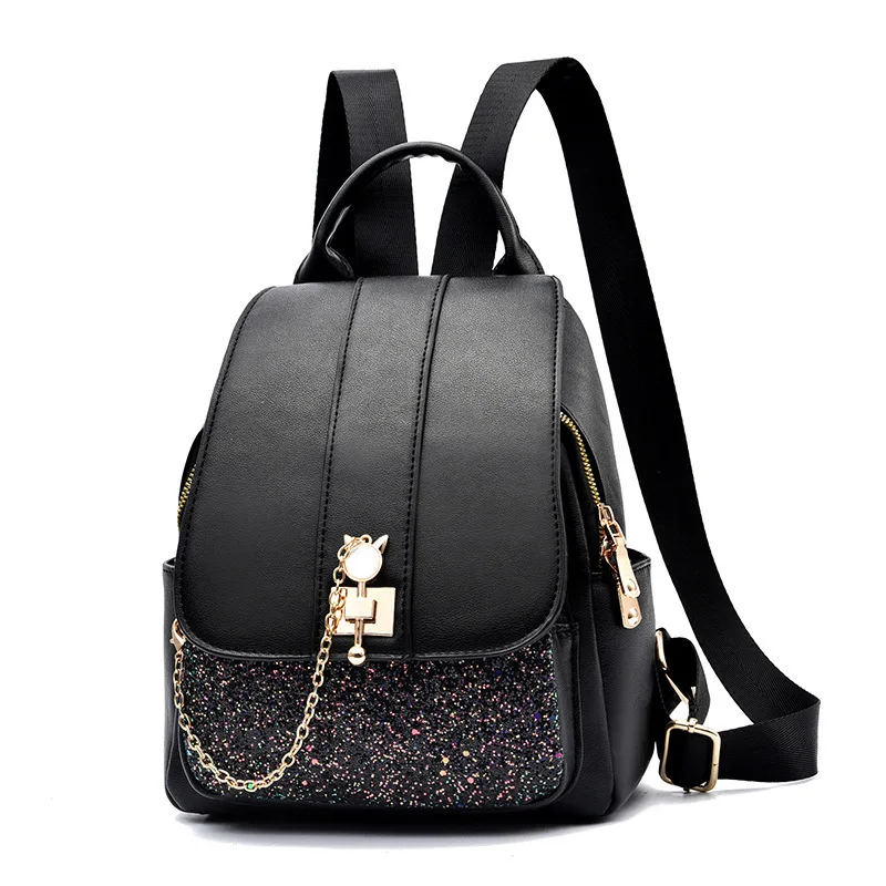 

2021 Fashion latest designers women black leather cute rucksack backpack for teens, As the photos