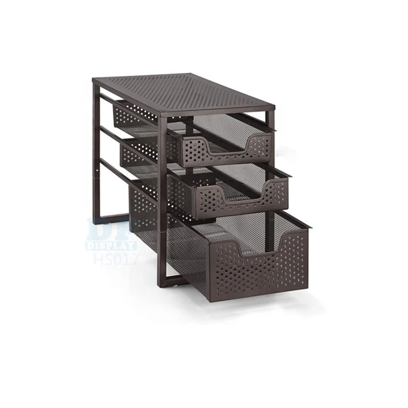 

HS017 3-Tier Under Sink Cabinet Organizer 3-Tier Spice Rack Kitchen Organizer Tier Metal Mesh Storage Baskets Organizer, Natural