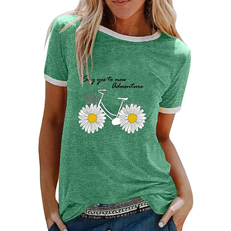 

Urban Casual Cotton Turtleneck Round Neck Loose Women's T-shirt, As picture