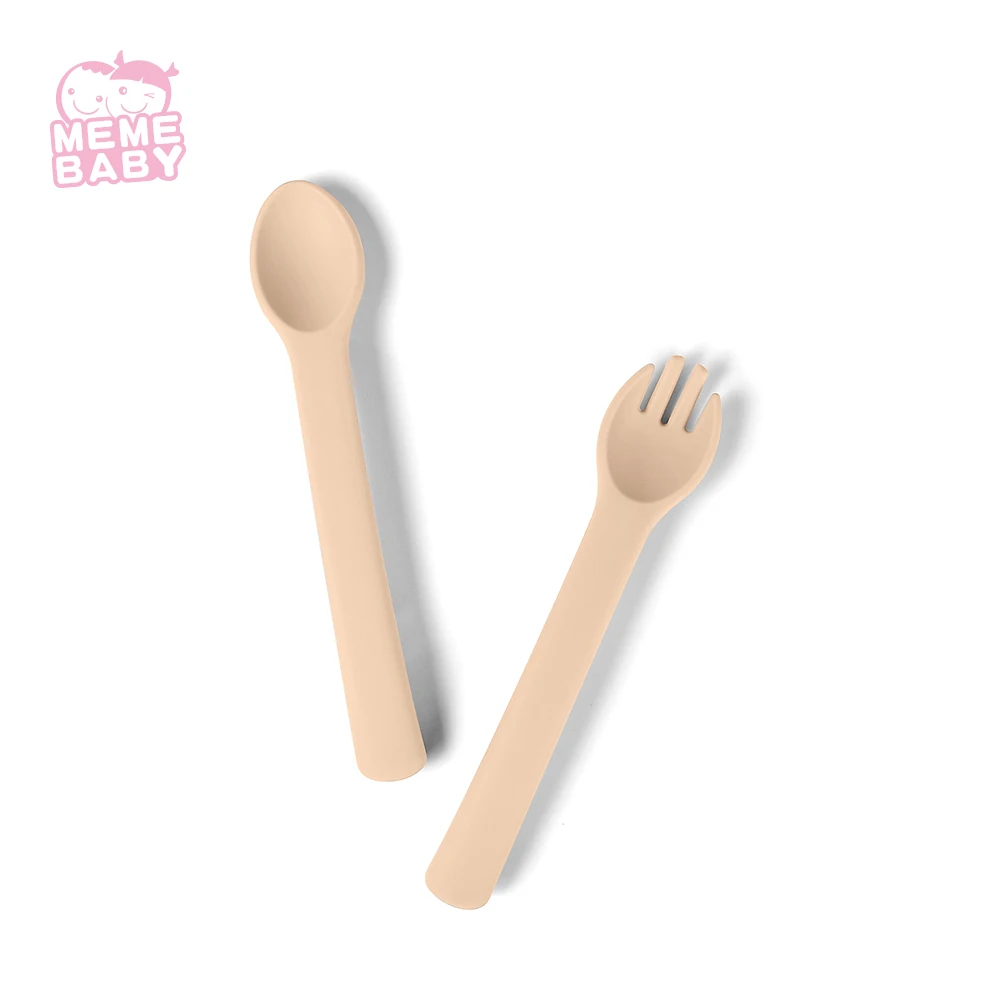 

Silicone Spoon Fork Set Infant Toddler Cutlery BPA Free Food Grade Silicone Baby Eating Dinner Set Spoon Fork, Customized color