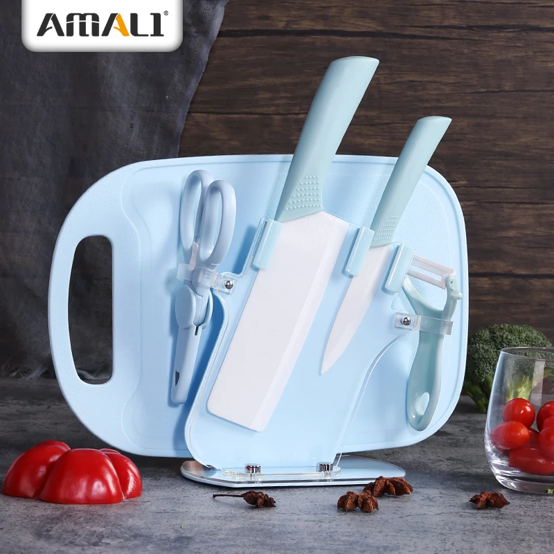 

Ready To Ship -6PCS Ceramic Knife Set Zirconia Ceramic Vegetable Knife Fruit Knife Plastic Cutting Board Scissors Peeler