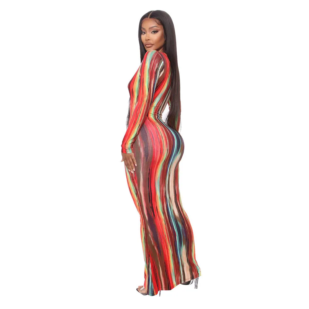 

sexy dress women ladies bodycon casual elegant dress long sleeve v neck models striped women dresses summer
