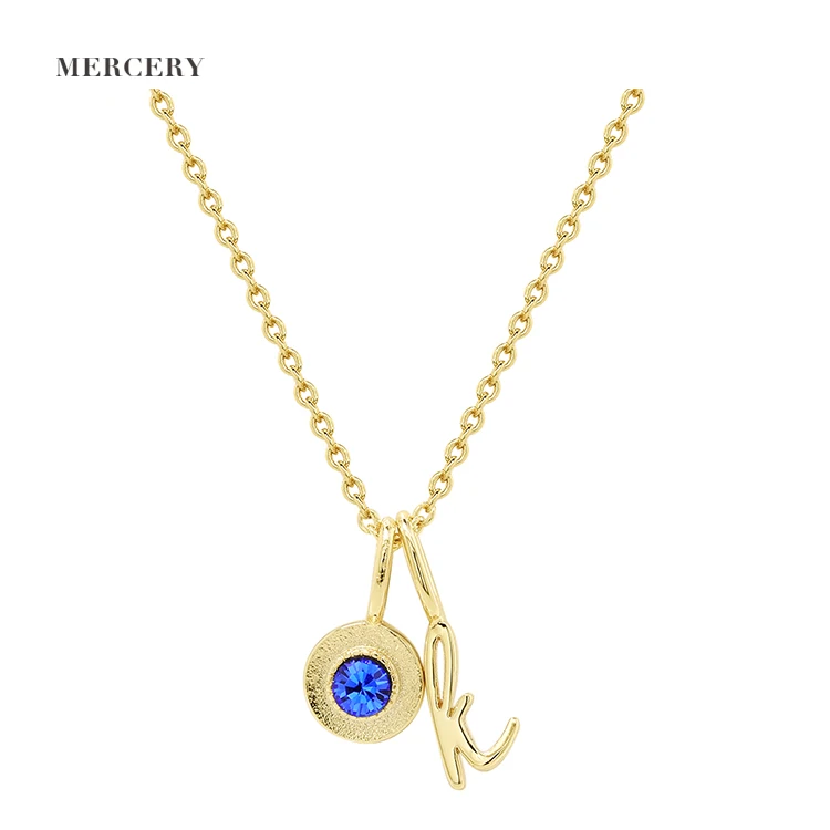 

Jewelry Letter Gemstone Women Blue Golden Pendants Joyas Mujer 24 K Gold Jewelry Colier Femme Girls Necklaces Set For Women