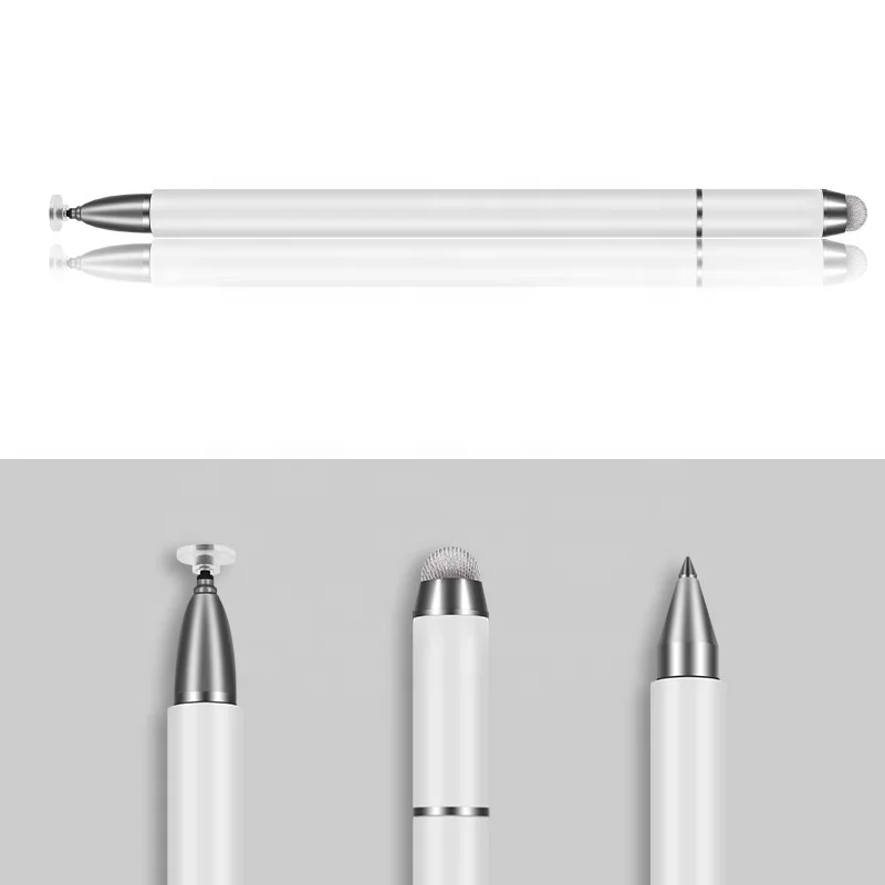 

Factory Wholesale Digital 3 In 1 Metal Capacitive Stylus Pen Pencil With Custom Logo For IPad Iphone Tablet, White