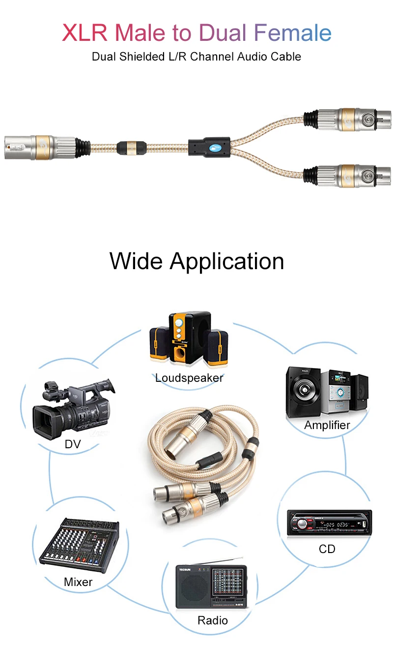 1M 5M 10M 30M XLR Cable Conector Male To Female 2 Splitter Y XLR Cable