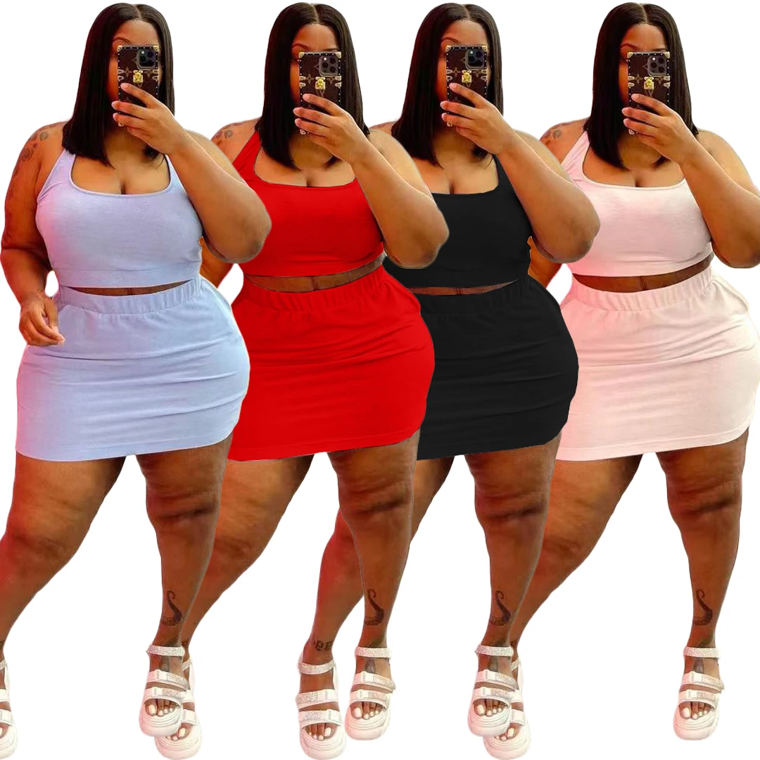 

2021 new two piece vest short set plus size women summer Pure color casual clothing