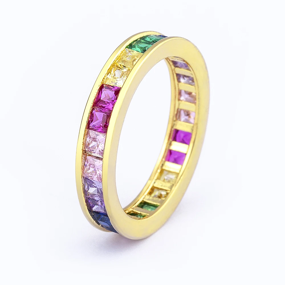 

Bohemia Square Rainbow Rhinestone Rings 4 Size for Choose Beautiful Women Wedding Engagement Party Rings Wholesale, Gold