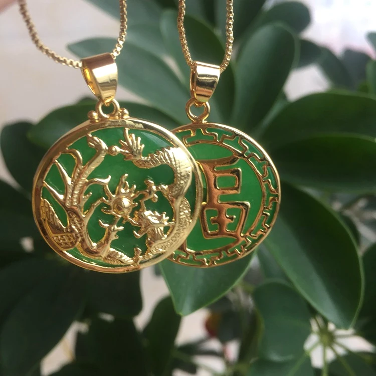 

Jialin jewelry Luxury malaysian jade dragon necklace gold plated female fashion emerald necklace