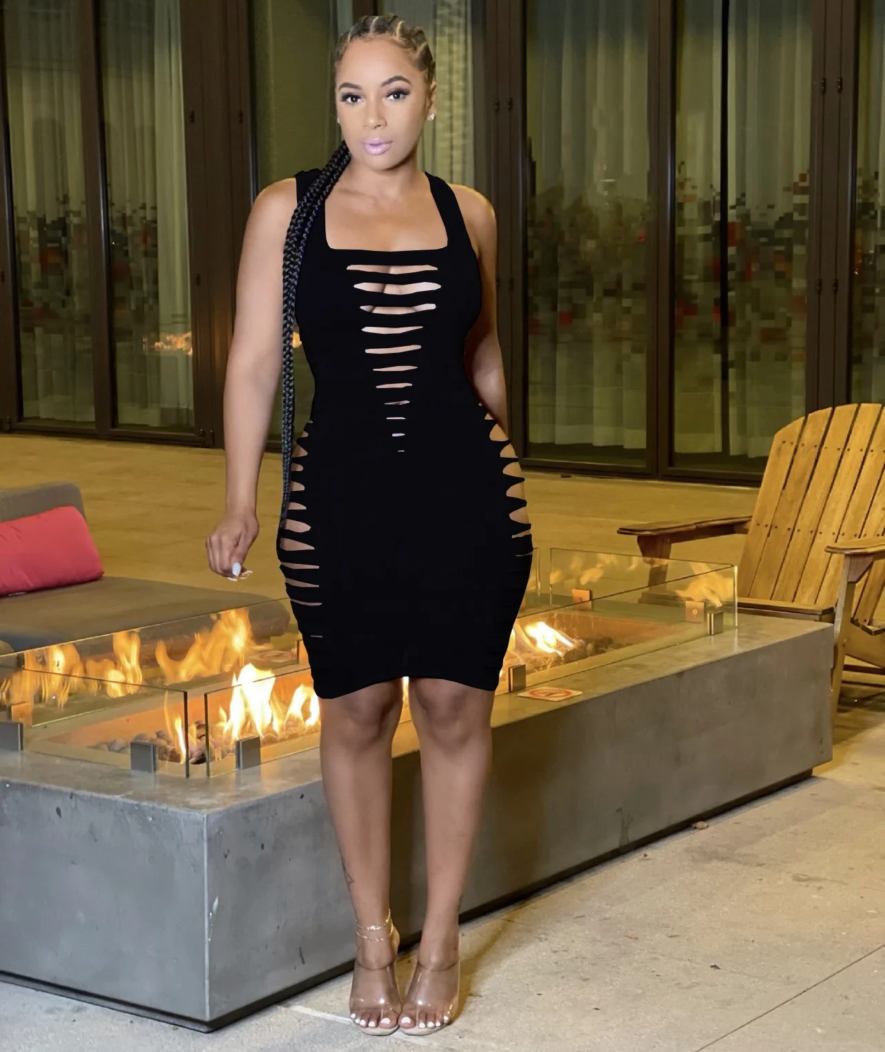 

LW CQ130 Sexy women's solid burnt out vest dress nightclub sexy hollow out dress, 3 colors